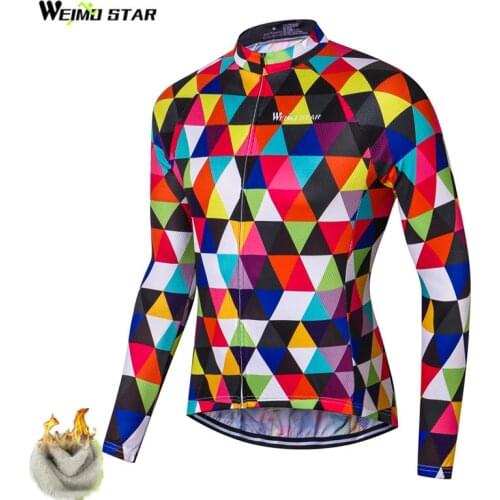 Weimostar Winter Cycling Jersey Long Sleeeve Men Thermal Fleece Pro Team Bicycle Clothing Windproof Warm MTB Bike Jersey Tops