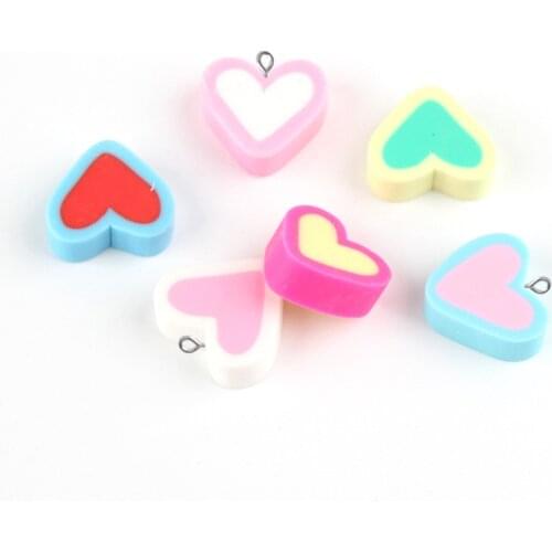 10pcs 16*5mm Soft ceramic polymer clay heart cotton candy charms ornament decoration Jewelry making Handicraft Material boutique