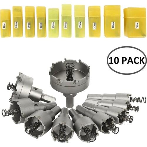 10PCS Carbide Tip Drill Hole Saw Drill Bit Set Hole Opener-16-50mm Tip Hole Saw Tooth Cutter Metal Drilling Cutting Carpentry
