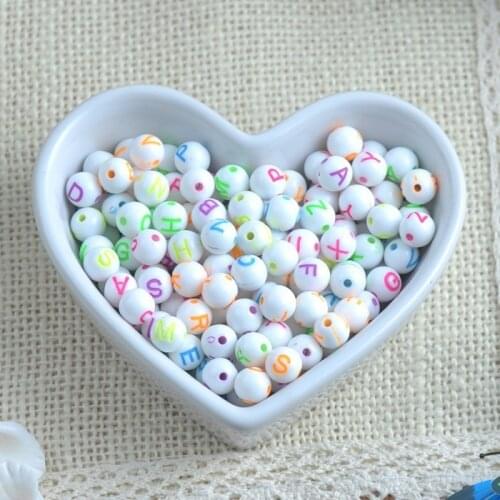 100Pcs 8mm white Neon Mixed Alphabet Letter Acrylic round Spacer Beads for jewelry making Diy YKL0225X
