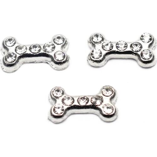 20Pcs/Lot Rhinestone Dog Bone Alloy Floating Charms Hand-made DIY for Glass Lockets