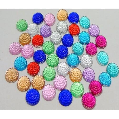 200 Mixed Color Flatback Acrylic Dotted Round Rhinestone Cabochon Dome 8mm