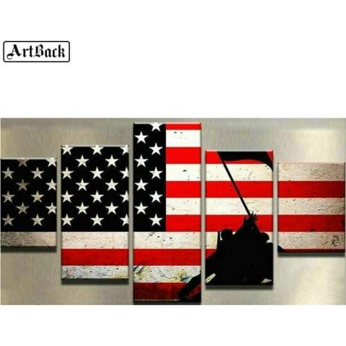 5 spell diamond painting American flag Patriot icon 3d round Diamond embroidery mosaic full square decoration sticker 5pcs
