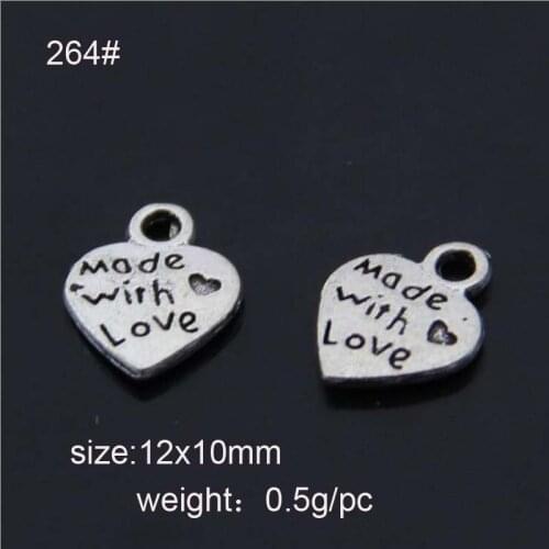 50pcs/lot Wholesale Made with love Heart Shape Charms Pendants Findings Accessories
