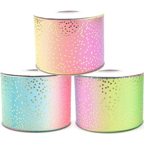 50yards 75mm Gold Foil Random Dots Grosgrain Ribbon Colorful Gradient For DIY Accessories Welcome Custom Printed
