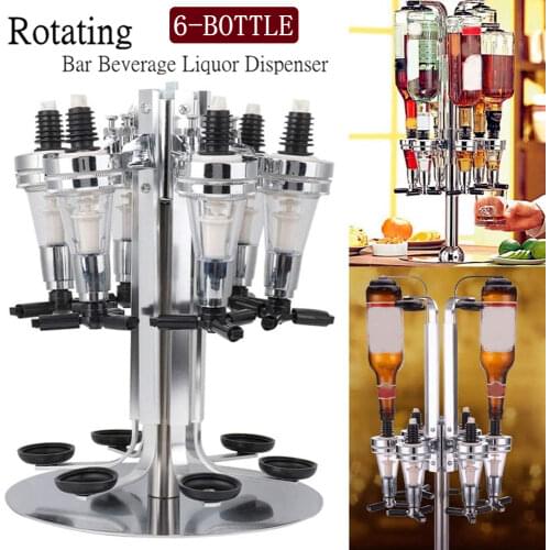 Rotatable 6 Bottle Bar Beverage Liquor Dispenser Holder Alcohol Drink Shot Standing Beer Wine Pourers Divider Rotating Wine Rack