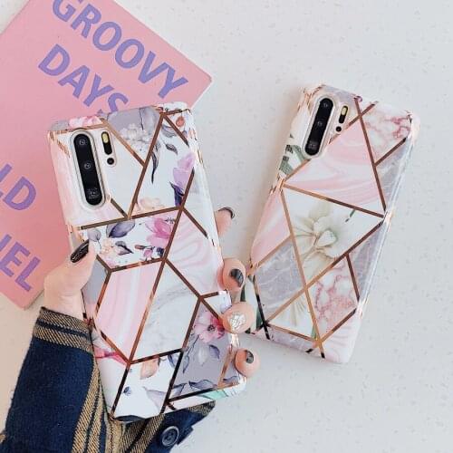 Geometric Patterns Marble Glossy Shockproof Case For Huawei P 20 30 40 Pro Mate20/30 Pro Soft Rubber Silicone Phone Cover Skin