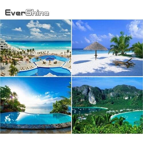 EverShine Picture By Numbers Landscape Hand Painted Wall Art Oil Painting Of Numbers seaside Home Decoration