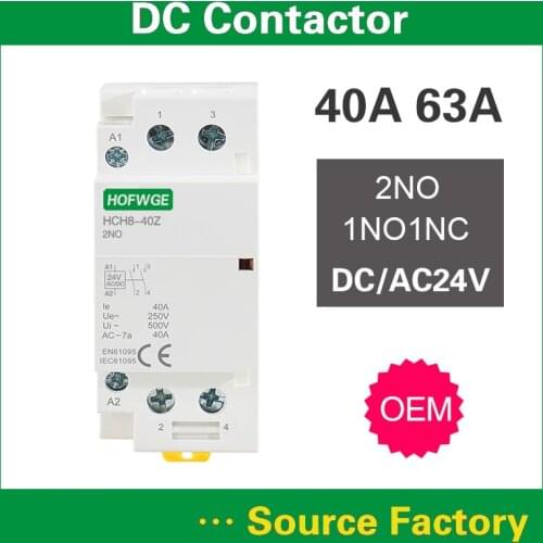 HCH8-40 DC Contactor 2P 63A 2NO 1NO1NC AC24V DC24V Automatic Householdr Contactor Din Rail Type