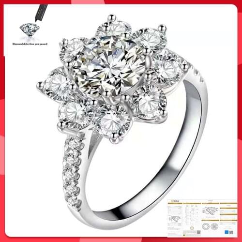 Moissanite Ring High Quality 100% S925 Sterling Silver Wedding Anniversary 1CT 2ct D Color VVS1 Flower Ring