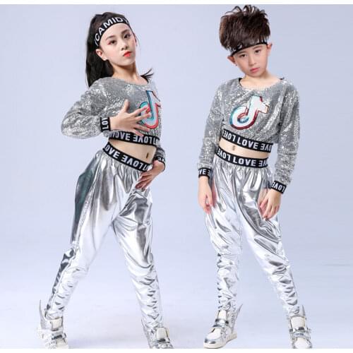 New Children Modern Jazz Dance Hip Hop Costume Boys Girls Sequined Cheerleading Performance Clothes Stage Wear