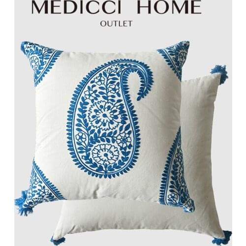 Medicci Home Fantasy Blue Embroider Cushion Cover Living Room Sofa Bench Pillow Case Quaint Elegant Chinese Style Luxury Coussin