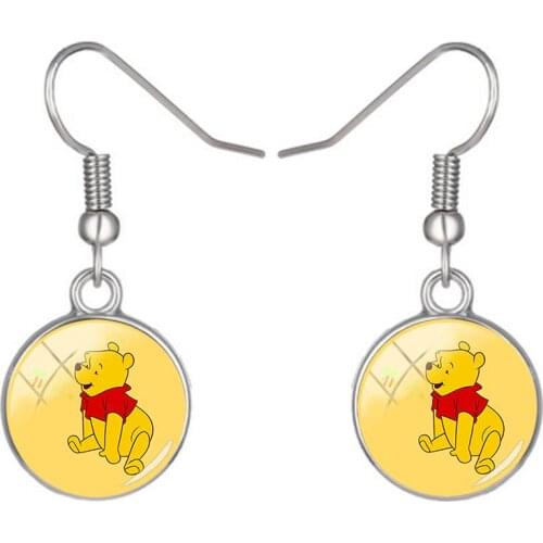 Disney Winnie The Pooh Earrings Fashion Simple Painting Hook Earrings Round Earrings Glass Cabochon Earrings For Friends