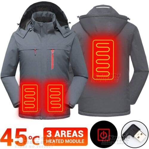 Men Winter Electric Heated Jackets Outerwear Ski Jacket Motorcycle Jacket USB Heated Vest Hunting Clothing Camping Warm Coat