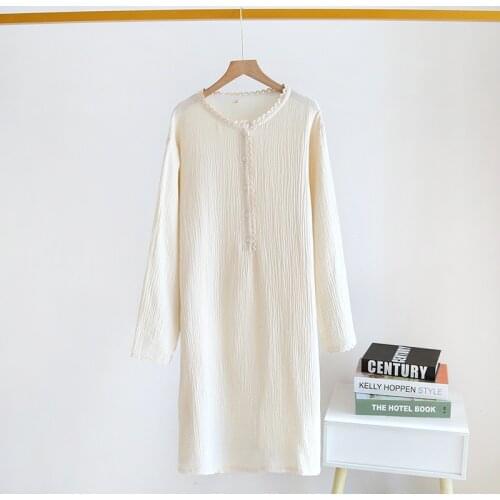 Chemise De Nuit Femme New Cotton Gauze Loose Night Dress Women Spring Autumn Nightgowns Home Clothes Buttons Ladies Nightshirt