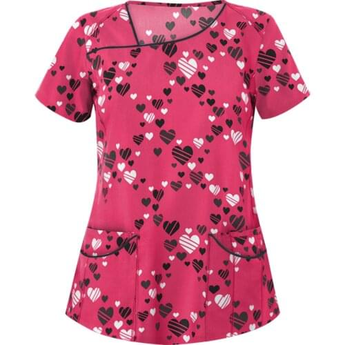 Christmas print V-neck short sleeves nurse Scrub Tops Christmas snowman Shirt Short Sleeve T-shirt Doctor beauty salon uniform