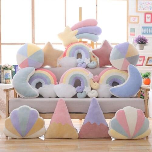 New Colorful Soft Plush Pillow Moon Rainbow Star Cloud Sofa Plush Cushion Toys For Baby Kids Sleeping Chair Decor Birthday Gift