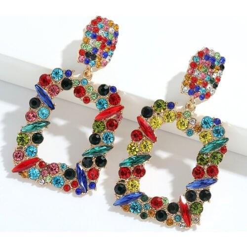 Dvacaman New Colorful Full Rhinestone Geometric Square Drop Earrings for Women High Quality Crystal Shiny Jewelry Wedding Party
