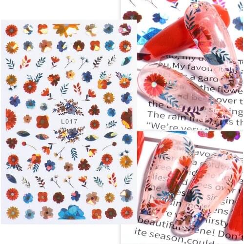 New nail art stickers ins laser flower florets flame stars 3D adhesive Transfer Decals Slider DIY Nail Art Decoration