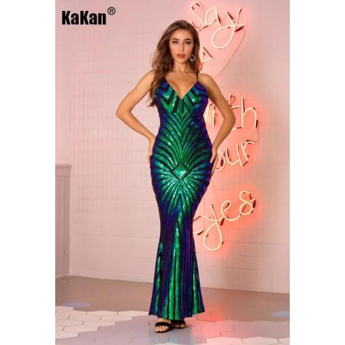 KaKan Sexy Ladies Strapless Back Long Sequin Dress Stretch Suspender Dress