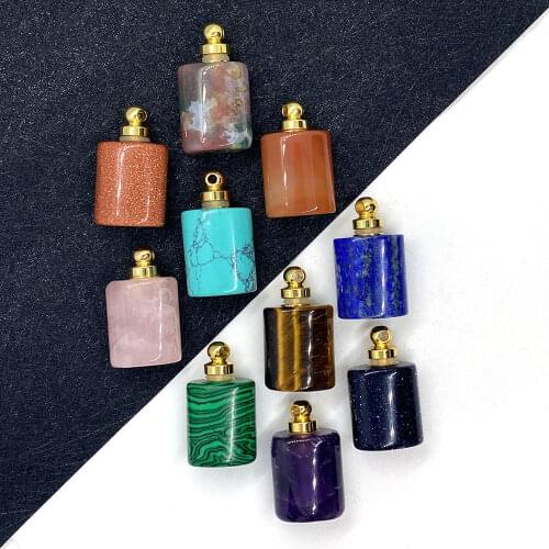 Natural Stone Semi-precious Stone Perfume Bottle Flat Cylindrical Pendant for DIY Jewelry Making Necklace Bracelet 13x18x32mm