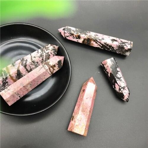 Drop Shipping 1PC Natural Rhodonite Crystal Point Healing Wand Stone Mineral Crystal Home Decoration Natural Stones and Crystals