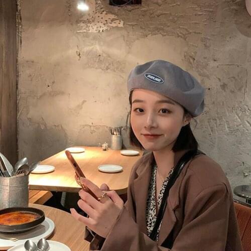 INS Autumn Winter Woman Hat Fashion Letter White Beret Patch Winter Hats Vintage Male Beret French Hat Navy Cap Gorro