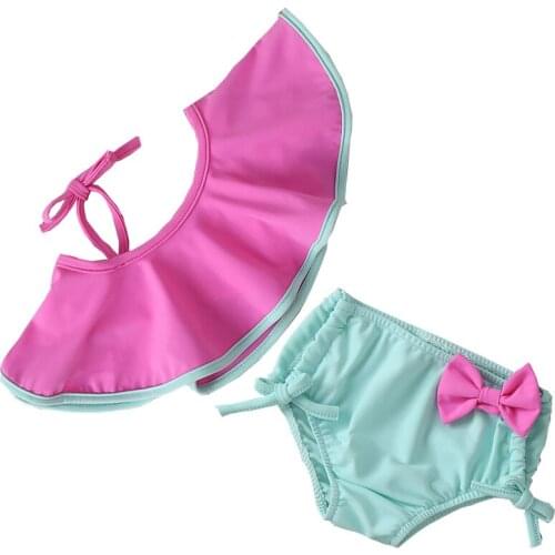 Lotus Leaf Tops + Shorts 2 Pieces Swimwear for Baby Girls Toddler Swimsuit Infant Bathing Tub Set Clothes