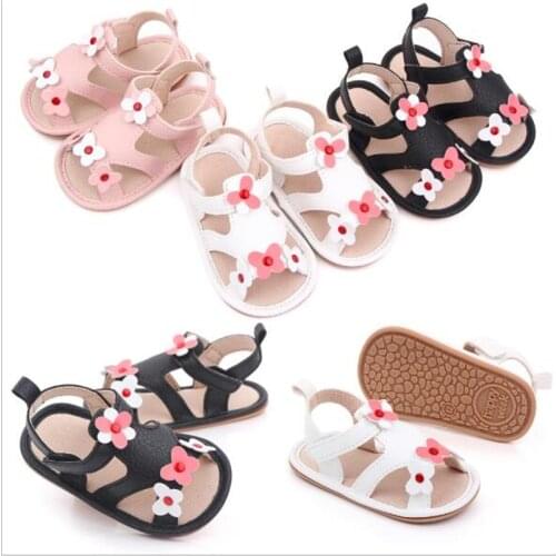 2021 New Baby Summer Shoes Lovely Flower Infant PU First Walkers Rubber Sole Newborn Girls Casual Shoes