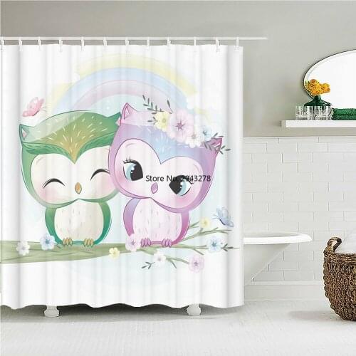 Lovely Owl Pattern Bath Curtain Waterproof Shower Curtains Polyester Cartoon Bath Screen Print Curtain for Bathroom Home Decor