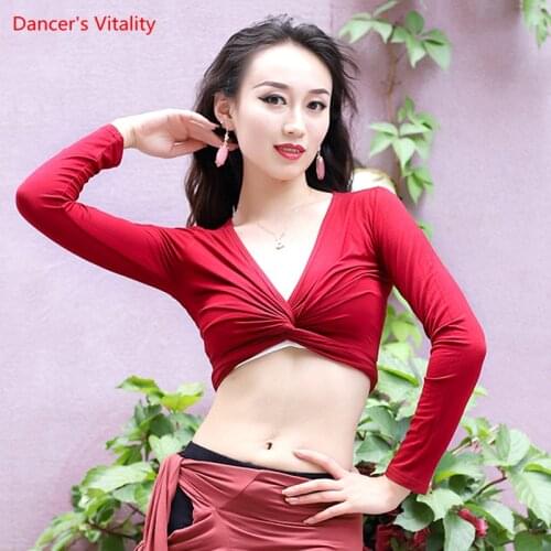 Belly Dance Top Female Adult Elegant Long-Sleeved Cardigan Practice Clothes Woman Shirt Hip Scarf Dual-use Performance Clothing