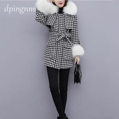 Plus Size Winter Fur Collar Wool Coats Pocket Bodycon Korean Style Fashion Ladies Elegant Coat 2020