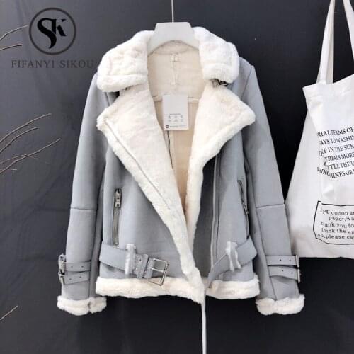 Winter Women Suede Jacket Thick Warm Faux Lamb Wool Jackets Biker Coat Fashion Loose Motorcycle Leather Jacket Female Outerwear