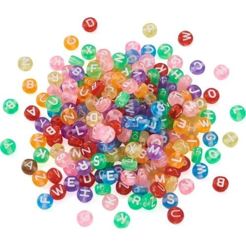 1000~1500pcs/Bag Transparent Acrylic Beads Flat Round with White Letter A~Z For DIY Bracelet Hairclip Jewelry Making Accessories
