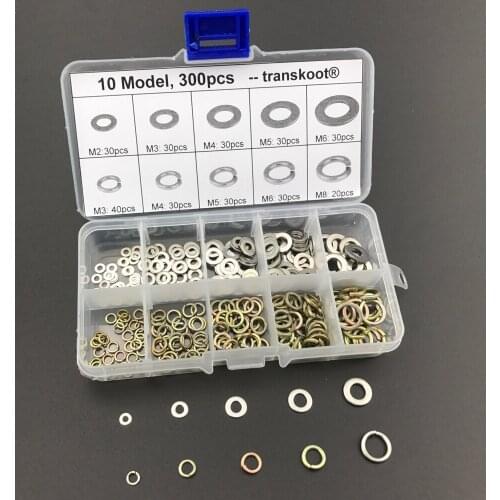 300pcs/set M2 M3 M4 M5 M6 M8 Stainless Steel Metric Flat Wahser and Carbon Steel Spring Split Washer Assortment Kits
