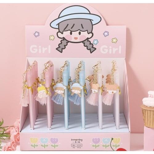 36 pcs/lot Kawaii Girl Pendant Gel Pen Cute 0.5mm black Ink Signature Pens Promotional Gift Office School Supplies