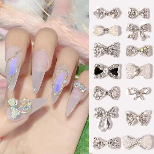 3D Bow Glitter Nail Rhinestones Crystal Glass Stone Charm Pearl Bowknots Jewelry DIY UV Gel Manicure Nail Art Decorations