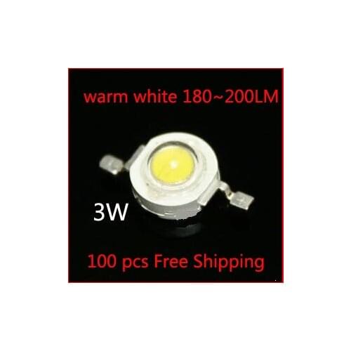 50PCS 3W High power led Source warm white 2800-3500K 700mA DC3.00-3.8V 180-200LM Lamp beads Free Shipping