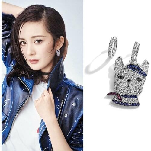 AAA+ Quality Fashion Micro Pave Top Cubic Zirconia Dog Drop Earrings Asymmetry Silver Doggy Monacon Jewelry For Women