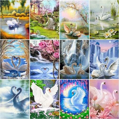 MomoArt Diamond Mosaic Swan Animal Full Drill Square Diamond Embroidery Waterfall Needlework Mosaic 5D DIY Art Handmade Hobby