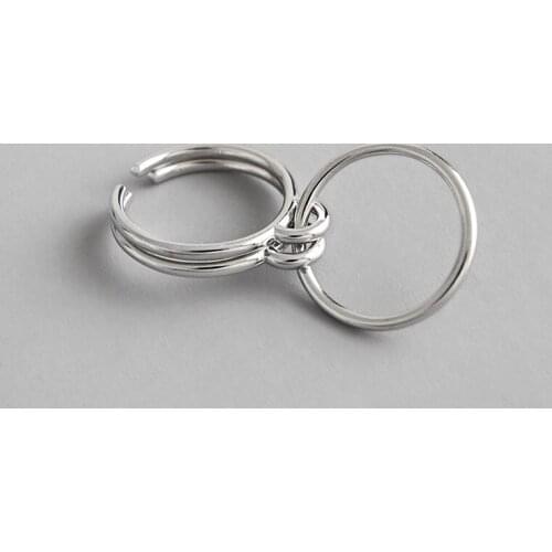 Authentic S925 Sterling Silver FINE Jewelry Vintage Multi-Layers Hollow Circles Geometric Ring adjust TLJ592