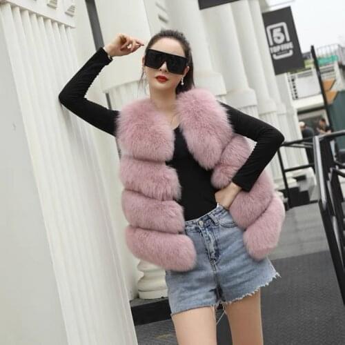 Free Shipping Wholesale Natural Fox Fur Vest Womens Girls White Grey Pink Color Real Fox Fur Vest