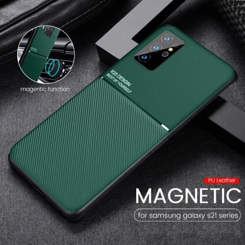 Case for samsung galaxy s 21 s21 ultra cases leather texture magnetic car holder silicone covers on gelaxi s21ultra s21plus s21