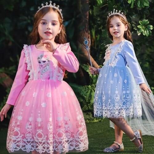 Kids Girls Dresses Christmas Outfits Cartoon Frozen Elsa Princess Dress Autumn Cosplay Costume Wedding Party Formal Ball Gown