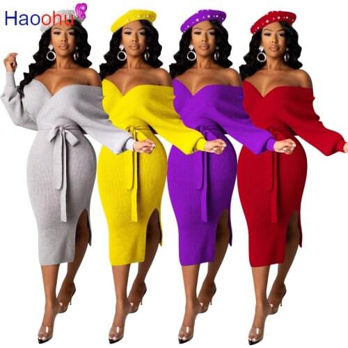 Модные вязаные платья HAOOHU China At AliExpress