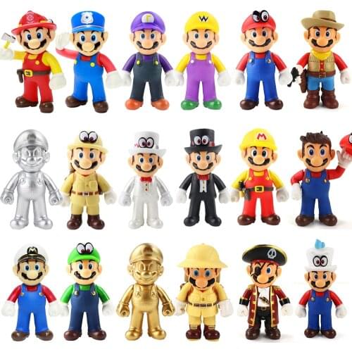 7-14cm Super Mario Figure Toys Cowboy Pirate Goomba Mushroom Yoshi Peach Wedding Dress Maker Police PVC Model Collection Dolls