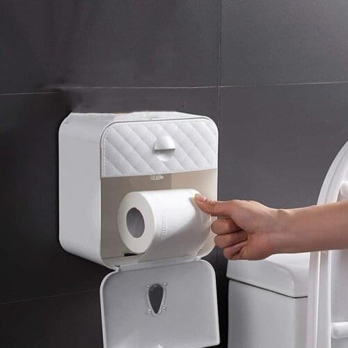 Toilet Paper Box White ABS Carton punch-free Rack Multifunctional Wall Mounted Toilet Paper Holder Paper Storage Box For Home