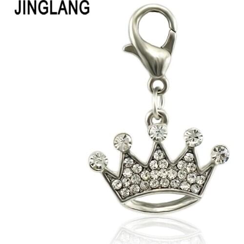 JINGLANG Fashion zinc Alloy enamel rhinestone Crown charms, metal Crown pendants dangle for earrings jewelry making 50 pcs