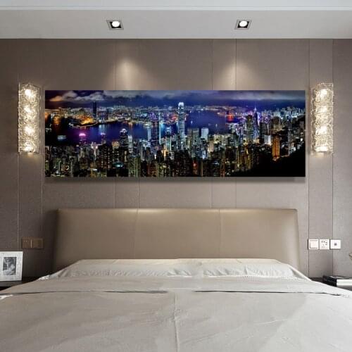 Canvas Painting Landscape Posters and Prints Wall Art Hong Kong City Night Scene Decorative Pictures for Living Room Home Decor