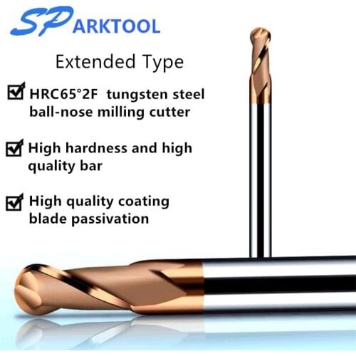 HRC65 Ball Nose cutter Carbide end mill Alloy Coating Tungsten Steel Cutting Tool 1 2 4 5 6 8 mm 2Flutes Milling Cutter CNC ma